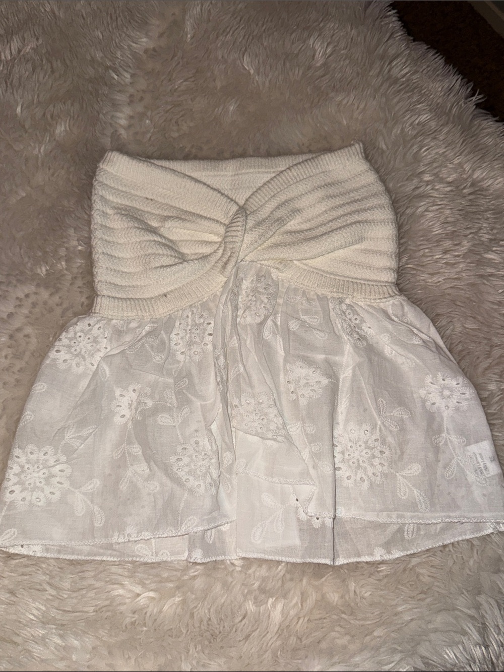 Altar'd State White Strapless Knit & Eyelet Crop Top